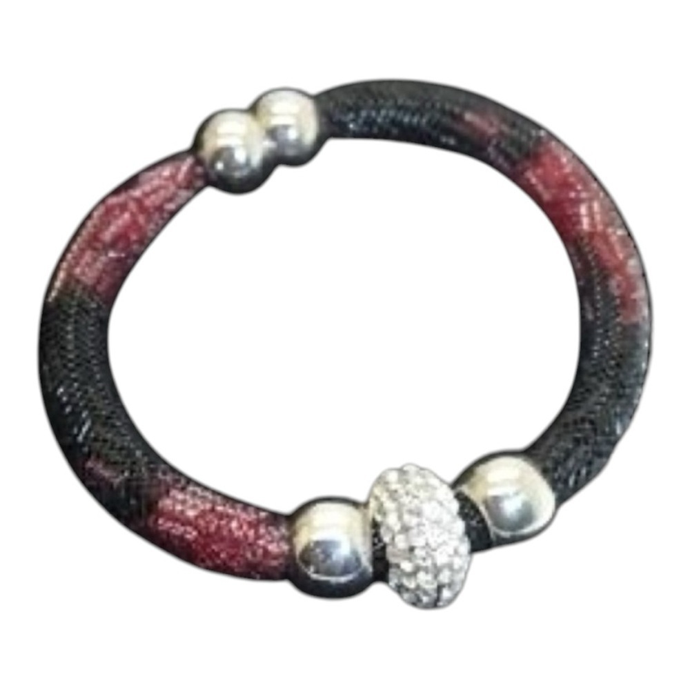 Black & Burgundy Mesh Crystal Magnetic Bracelet | Rhinestone Statement Bangle